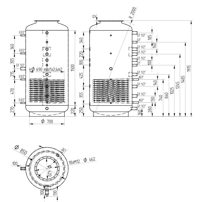 Akumulační nádrž 1000l MT1, d850 +DN32