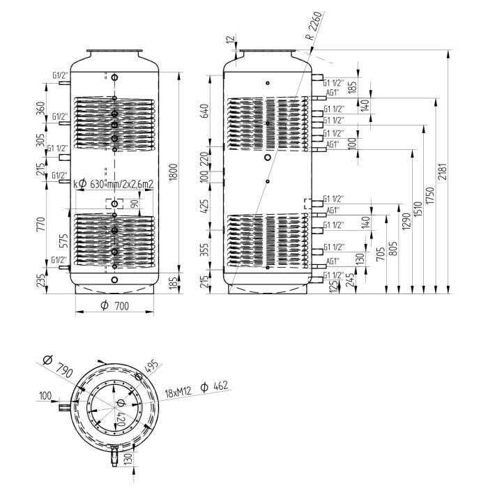Akumulační nádrž 1000l MT2, d790 +DN32