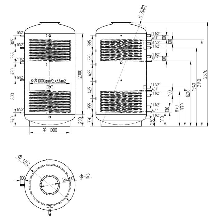 Akumulační nádrž 3000l MT2, d1250 +DN32