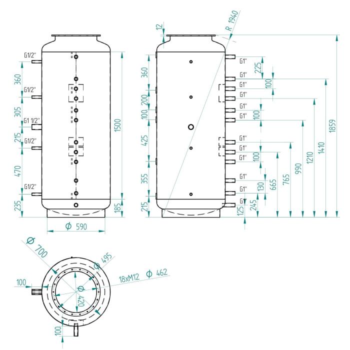 Akumulační nádrž 650l MT0, d700 +DN32