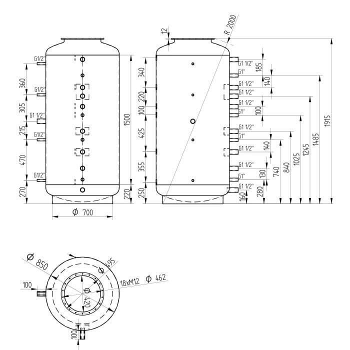 Akumulační nádrž 1000l MT0, d850 +DN32
