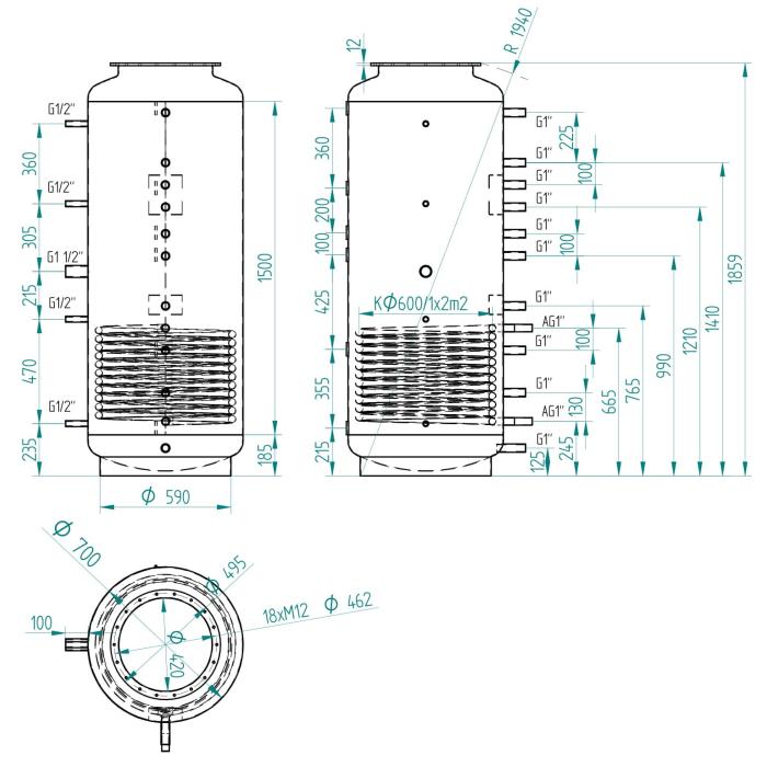 Akumulační nádrž 650l MT1, d700 +DN32