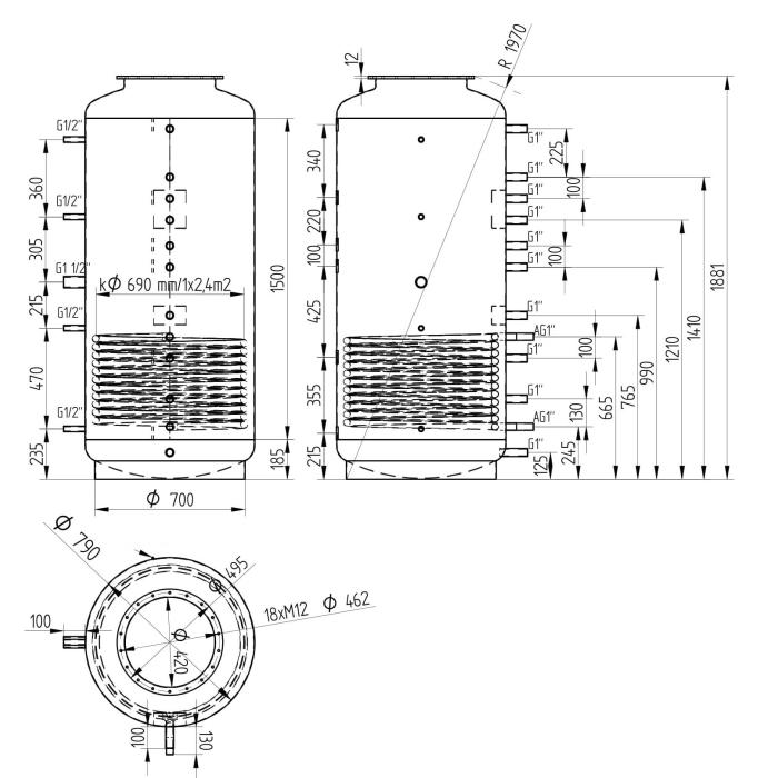 Akumulační nádrž 800l MT1, d790 +DN32